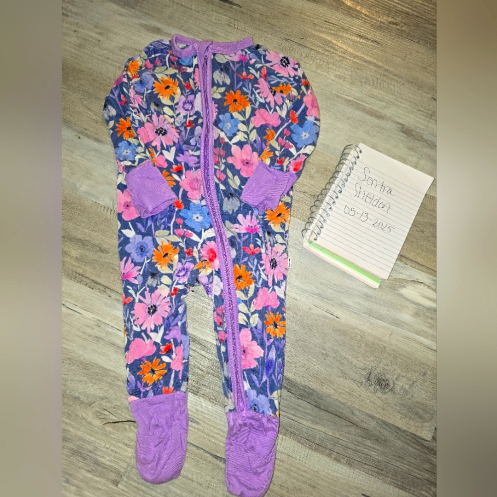Little Sleepies Purple and Pink Footies Pajamas with Floral Design